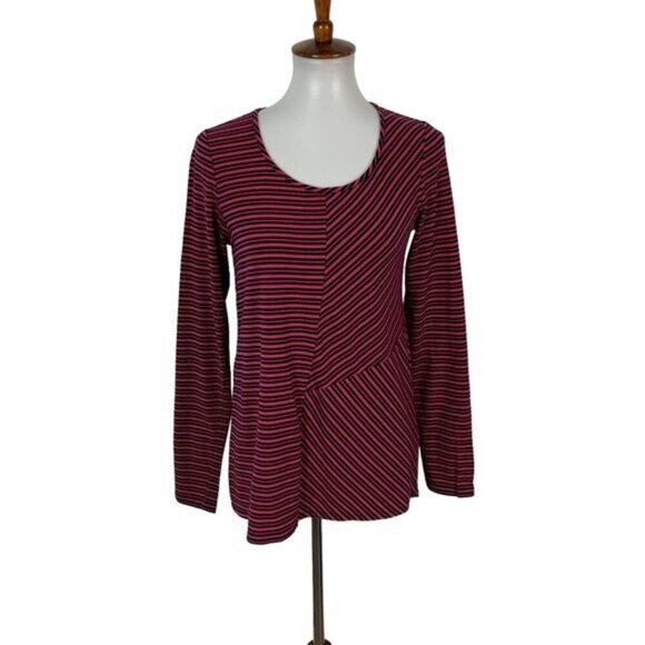J Jill Red Navy Striped Asymmetrical Long Sleeve Stretch Top XS - Picture 1 of 5